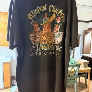 Southern Couture Wicked Chickens Gray 2XL Graphic T-Shirt Cotton Jersey